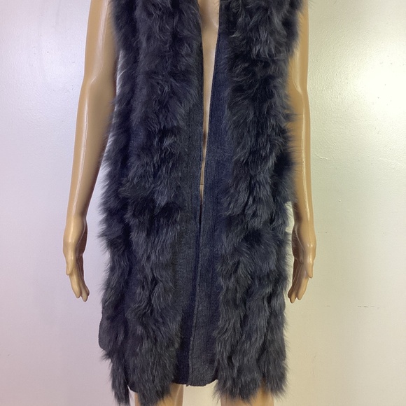 Neiman Marcus Cashmere Gray Cardigan Fox fur Long Sleeveless Sz M